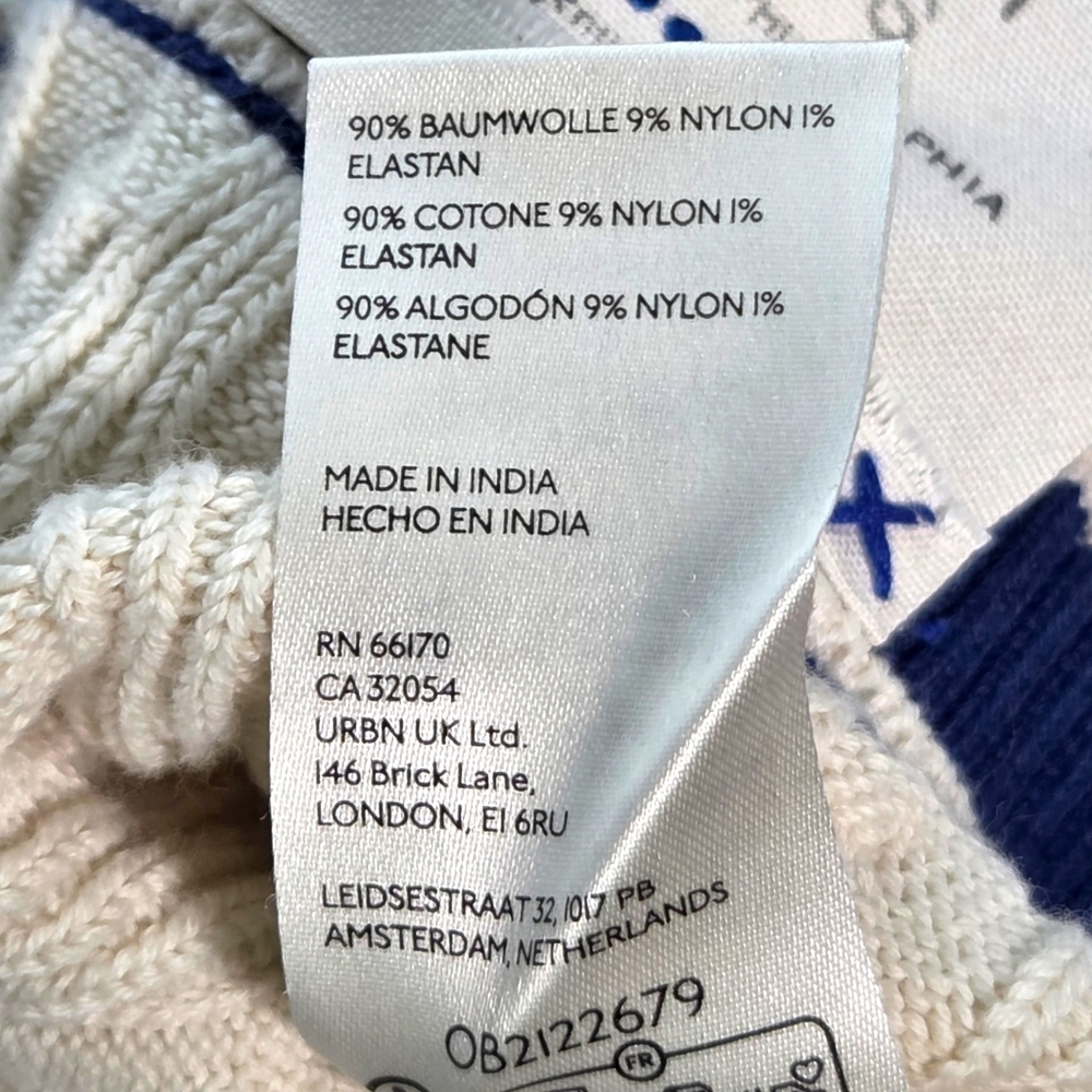 We The Free Varsity Cardigan Ecru Blue Cable Knit Oversized Collegiate S NWOT - Picture 14 of 15